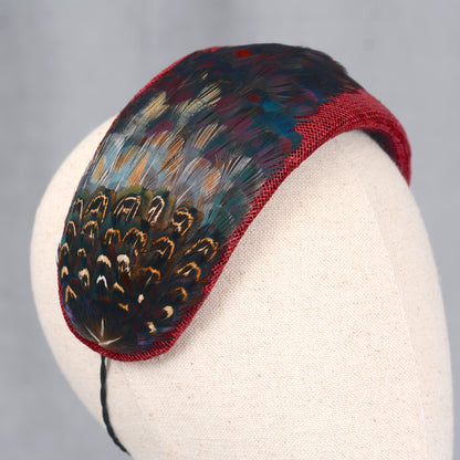 Burgundy and Pheasant Feather Bandeau Headband Fascinator