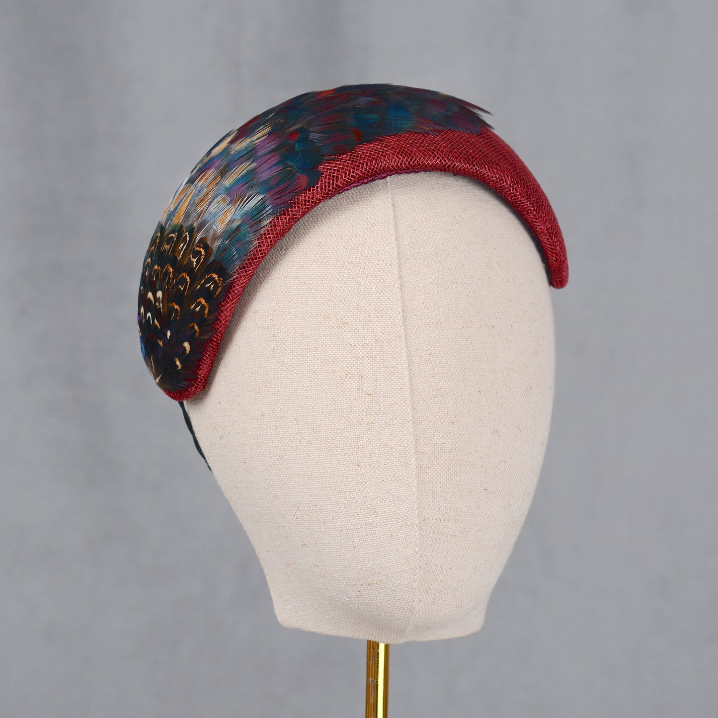 Burgundy and Pheasant Feather Bandeau Headband Fascinator