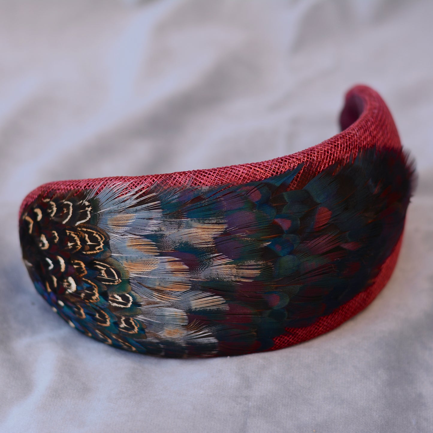 Burgundy and Pheasant Feather Bandeau Headband Fascinator