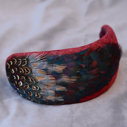 Burgundy and Pheasant Feather Bandeau Headband Fascinator