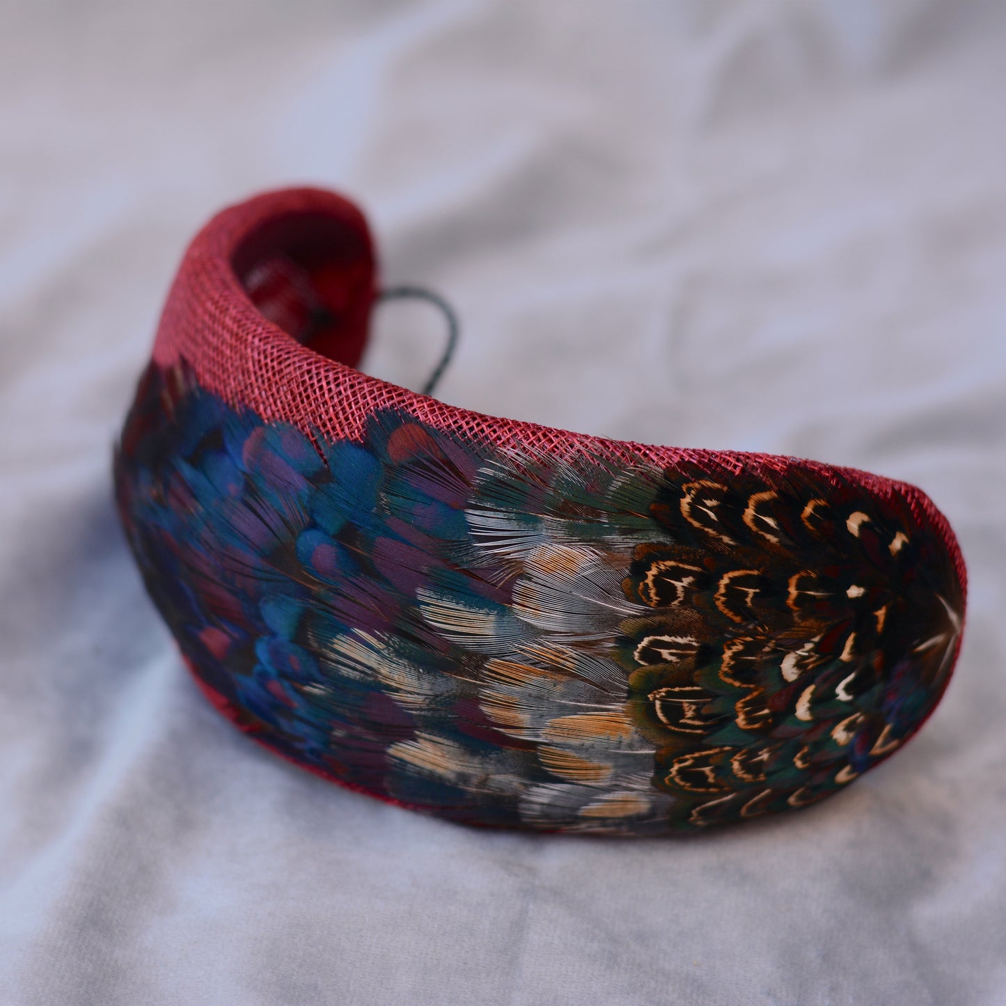 Burgundy and Pheasant Feather Bandeau Headband Fascinator