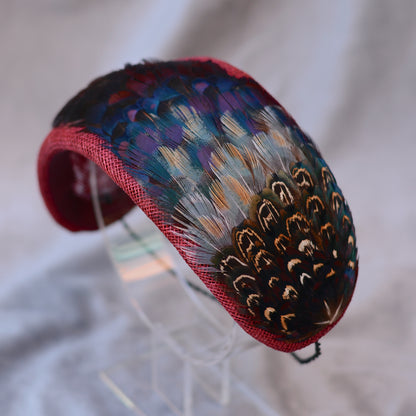 Burgundy and Pheasant Feather Bandeau Headband Fascinator