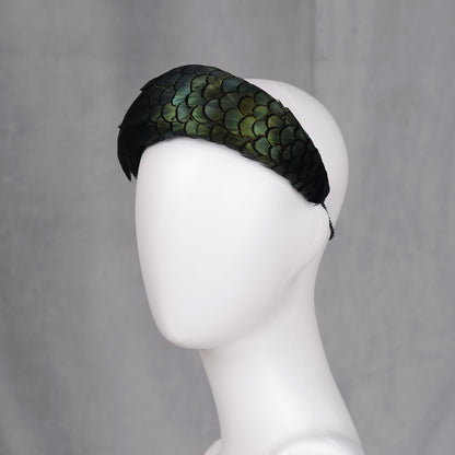 Black / Green Pheasant Feather Bandeau Headband Fascinator