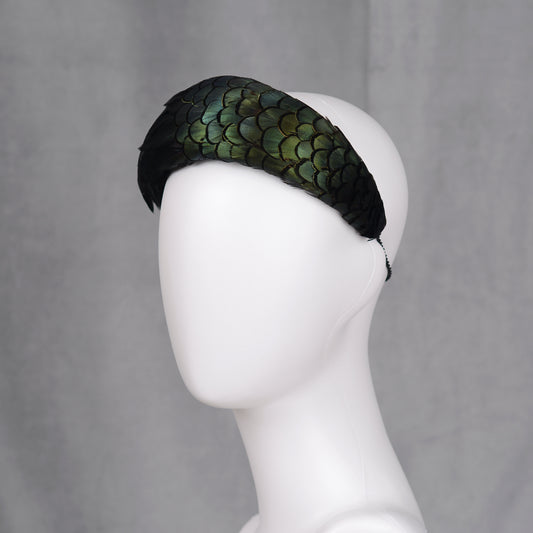Black / Green Pheasant Feather Bandeau Headband Fascinator