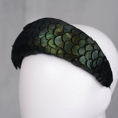 Black / Green Pheasant Feather Bandeau Headband Fascinator