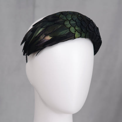 Black / Green Pheasant Feather Bandeau Headband Fascinator