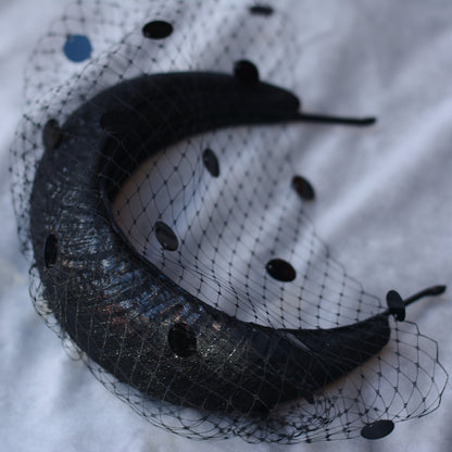 Black Headband Fascinator with Polka Dot Sequin Birdcage Veil