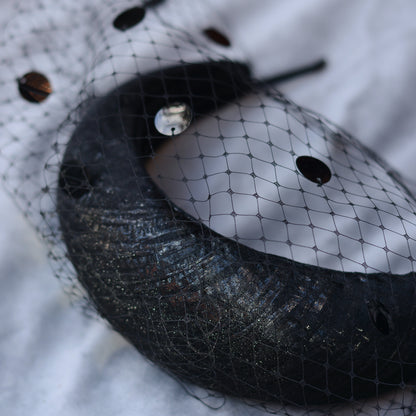 Black Headband Fascinator with Polka Dot Sequin Birdcage Veil