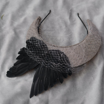 Bird Wing Black and Grey Halo Bandeau Headband Fascinator