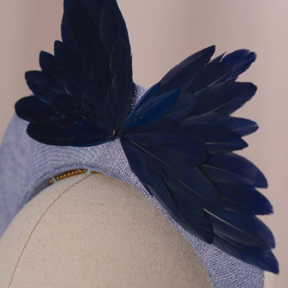 Navy and Cornflower Blue  Bird Wing Halo Bandeau Headband Fascinator