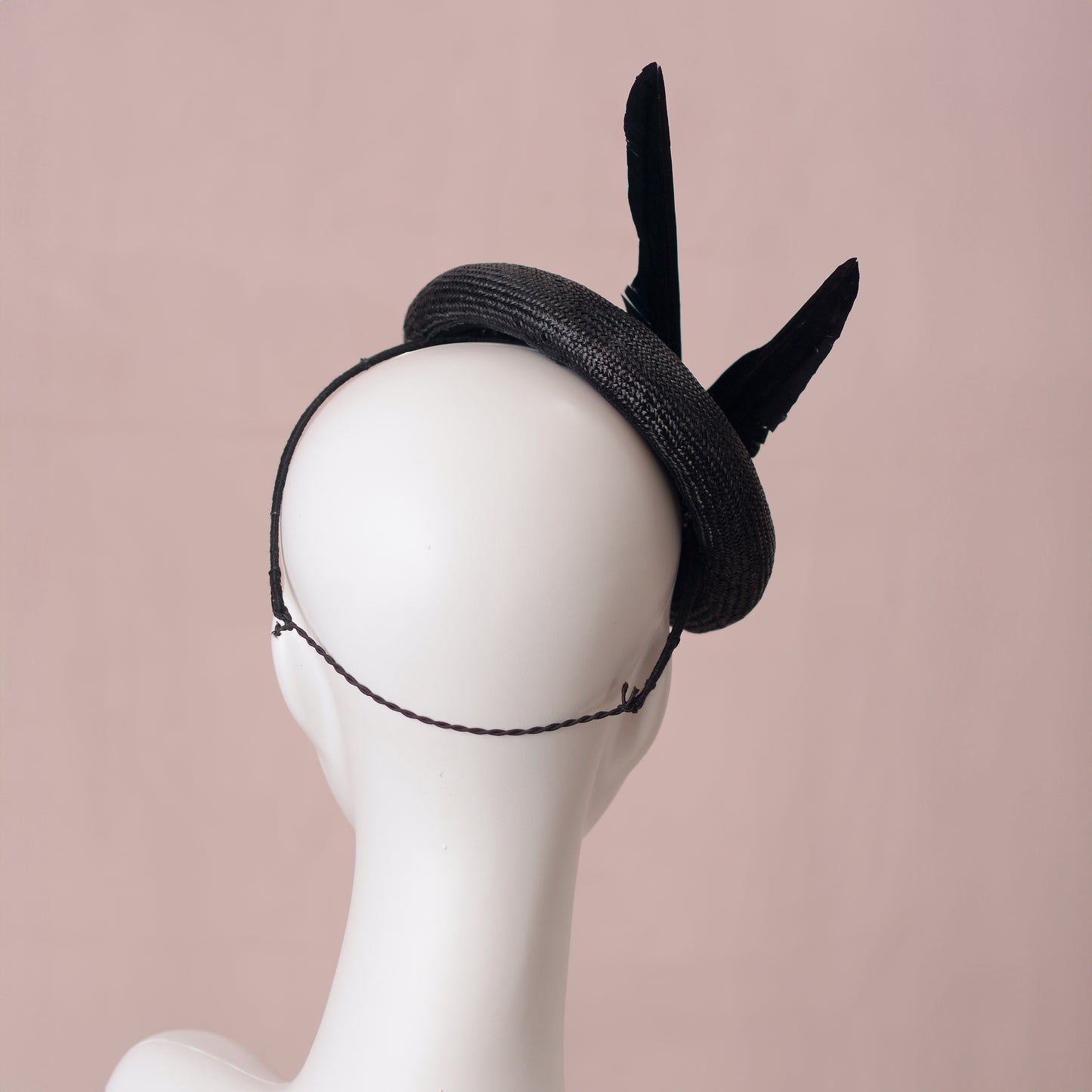 Black and Gold Perching Beret Hat with Feathers
