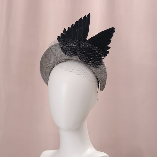 Bird Wing Black and Grey Halo Bandeau Headband Fascinator