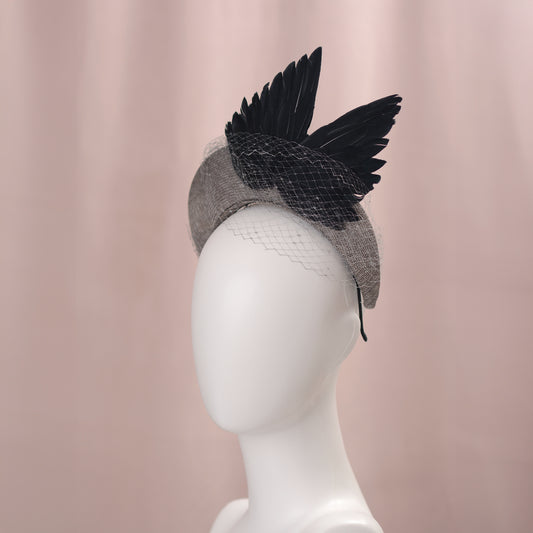 Bird Wing Black and Grey Halo Bandeau Headband Fascinator
