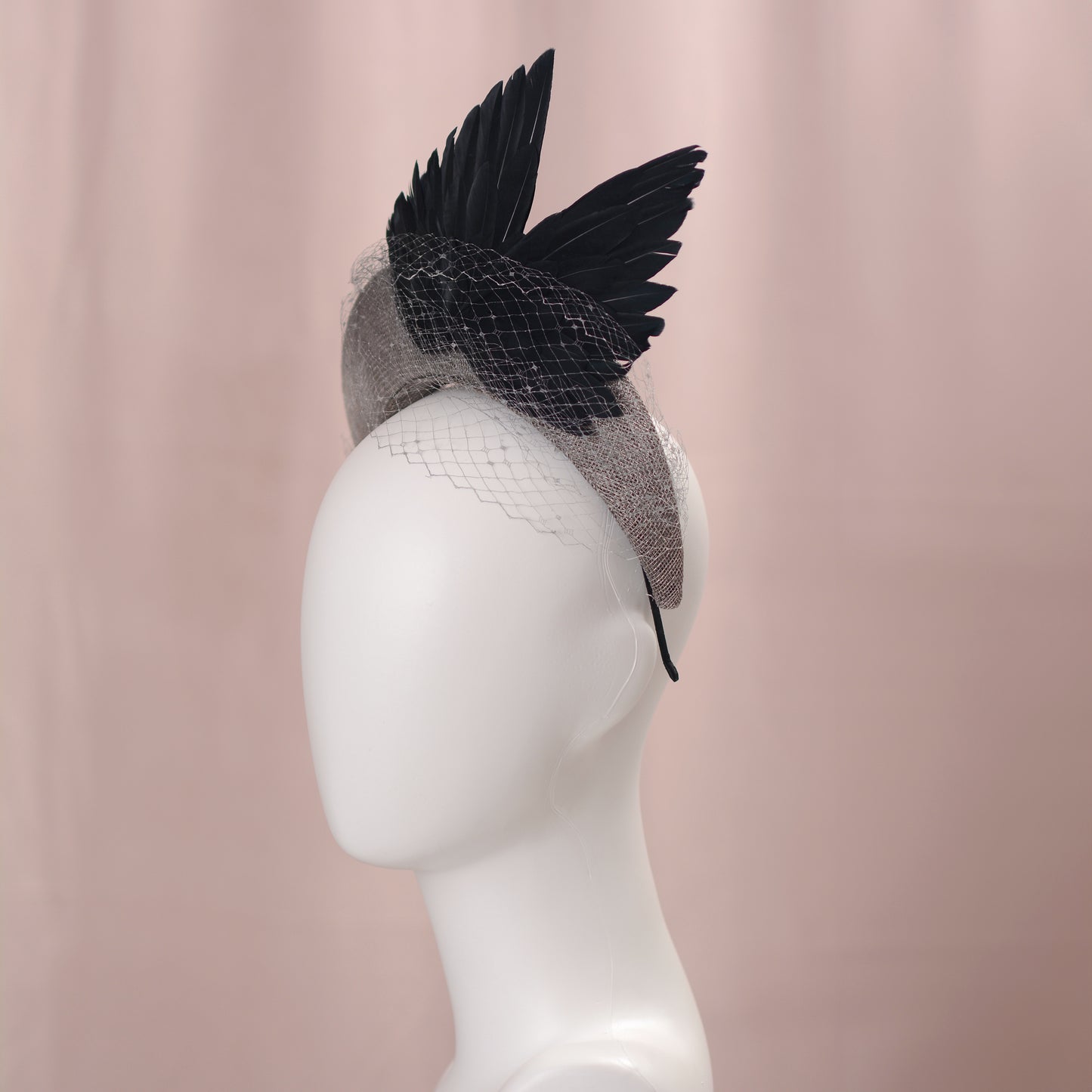 Bird Wing Black and Grey Halo Bandeau Headband Fascinator
