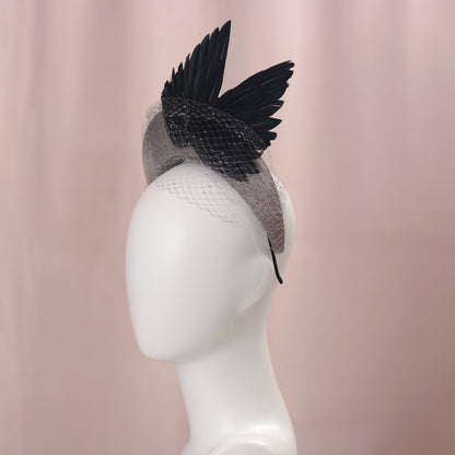 Bird Wing Black and Grey Halo Bandeau Headband Fascinator