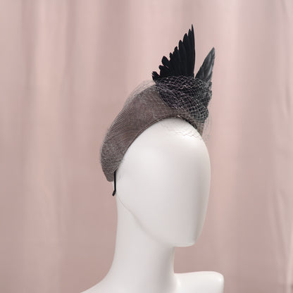 Bird Wing Black and Grey Halo Bandeau Headband Fascinator