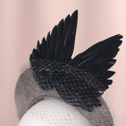 Bird Wing Black and Grey Halo Bandeau Headband Fascinator