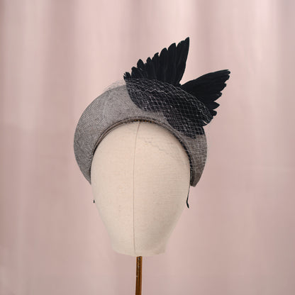 Bird Wing Black and Grey Halo Bandeau Headband Fascinator