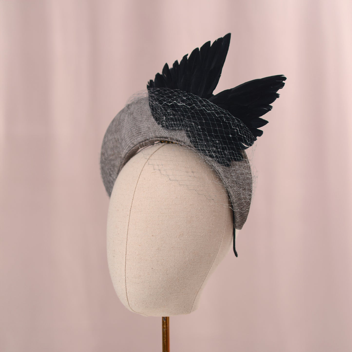 Bird Wing Black and Grey Halo Bandeau Headband Fascinator