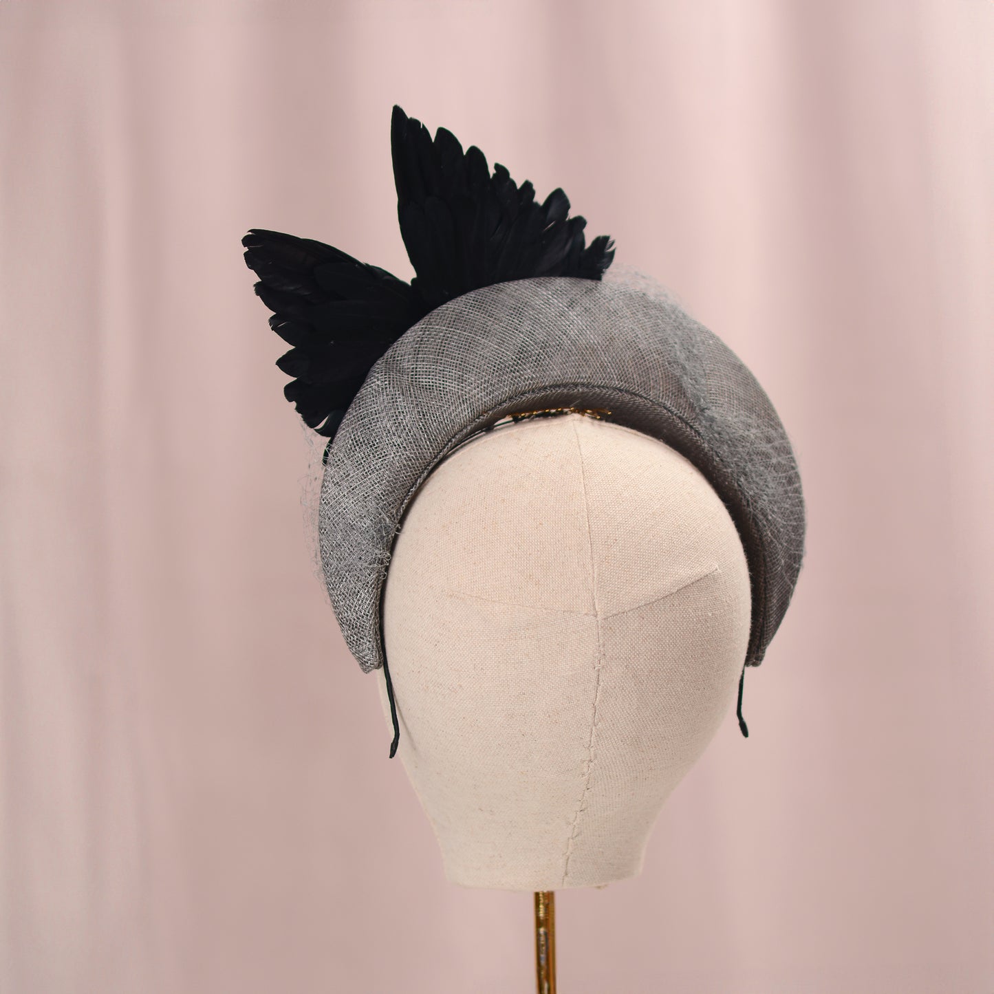 Bird Wing Black and Grey Halo Bandeau Headband Fascinator