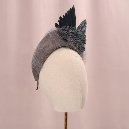 Bird Wing Black and Grey Halo Bandeau Headband Fascinator