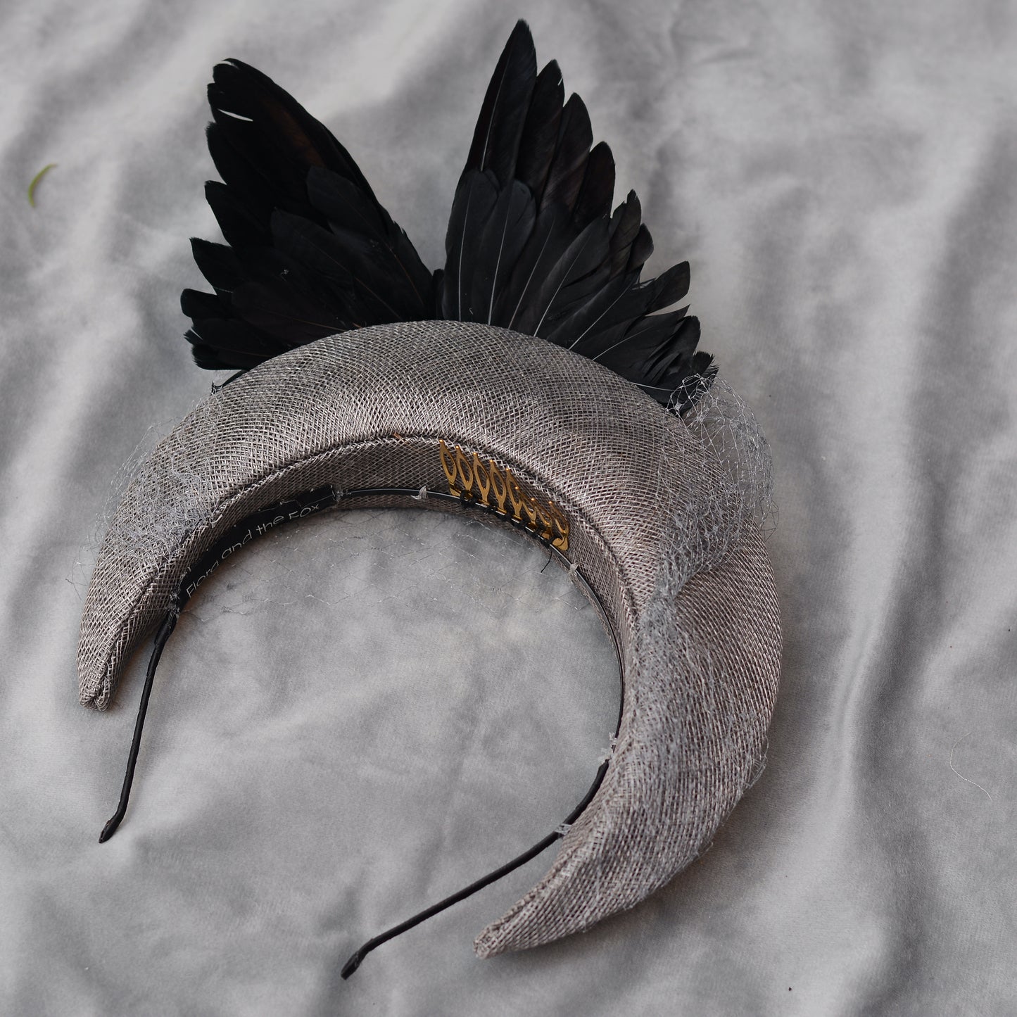 Bird Wing Black and Grey Halo Bandeau Headband Fascinator