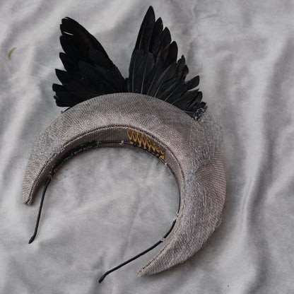 Bird Wing Black and Grey Halo Bandeau Headband Fascinator