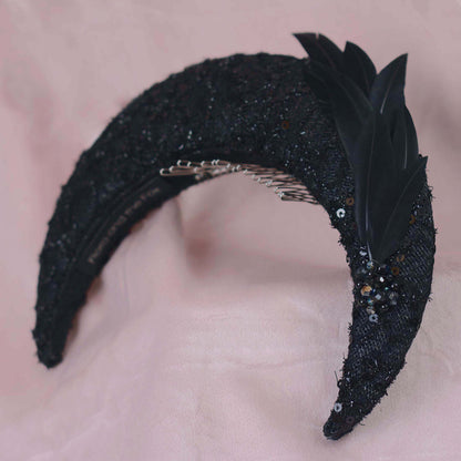 Seraphina - Headband Fascinator in Black Lace and Sequin