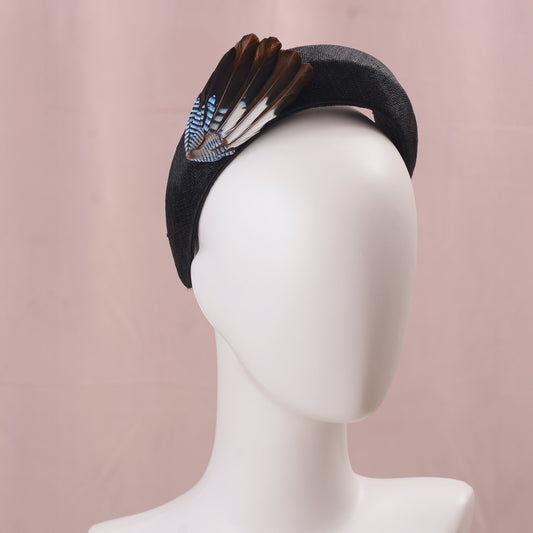 Black Headband with Feather Bird Wing Mount