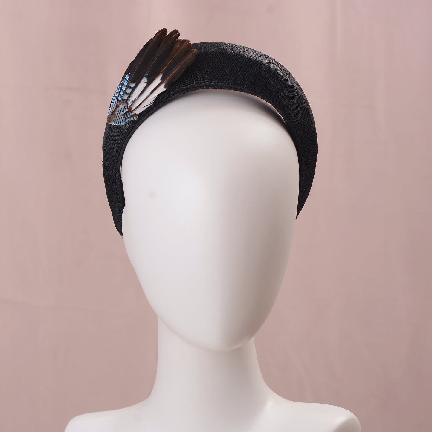 Black Headband with Feather Bird Wing Mount