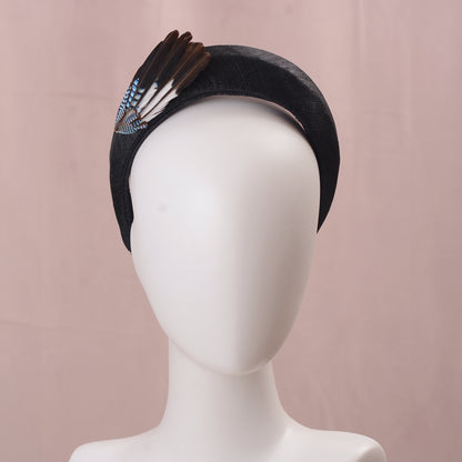 Black Headband with Feather Bird Wing Mount