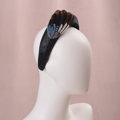 Black Headband with Feather Bird Wing Mount