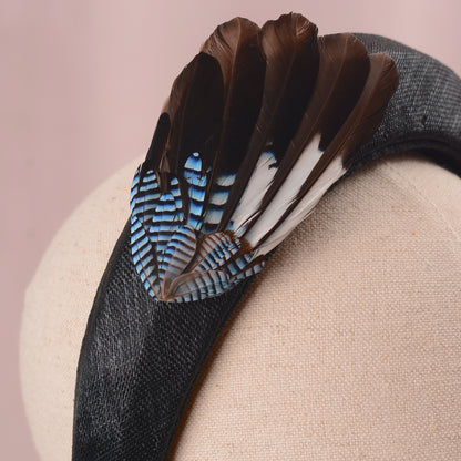 Black Headband with Feather Bird Wing Mount