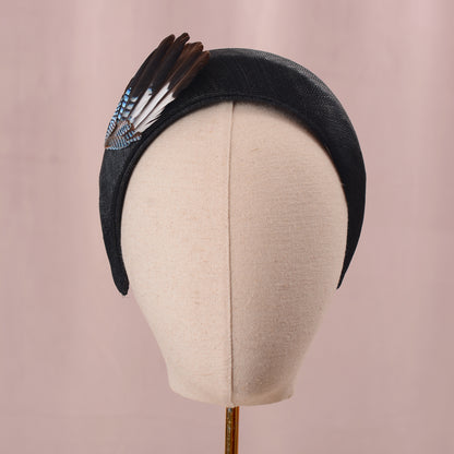 Black Headband with Feather Bird Wing Mount