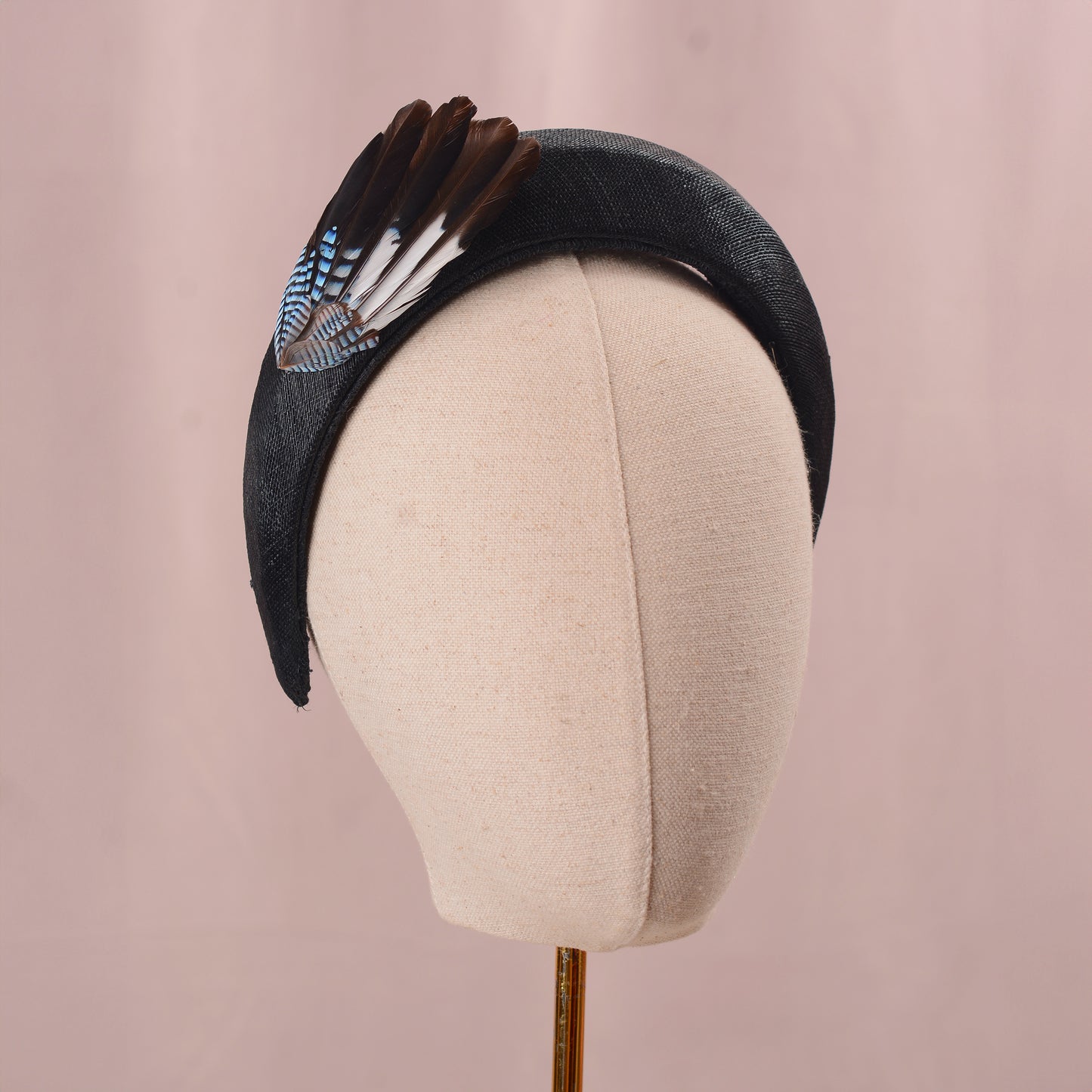 Black Headband with Feather Bird Wing Mount