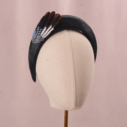 Black Headband with Feather Bird Wing Mount