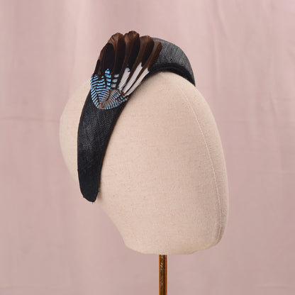 Black Headband with Feather Bird Wing Mount