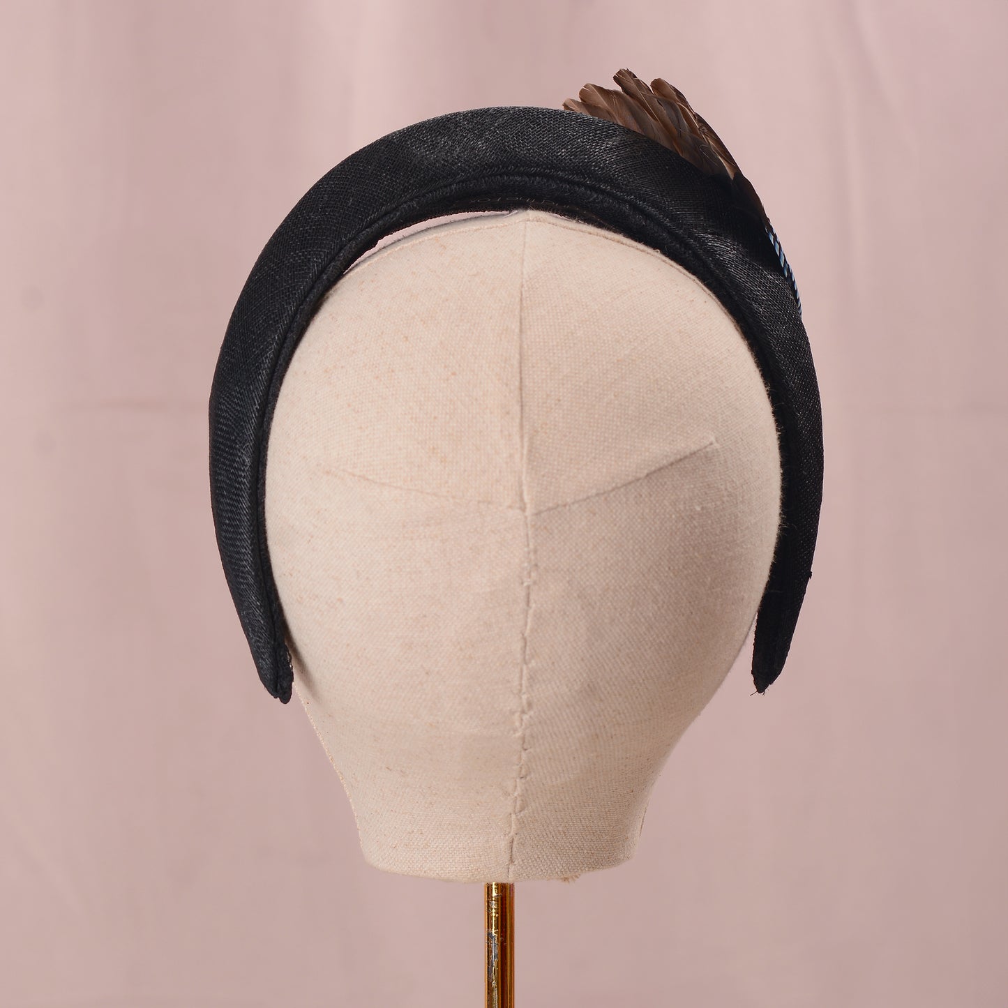 Black Headband with Feather Bird Wing Mount