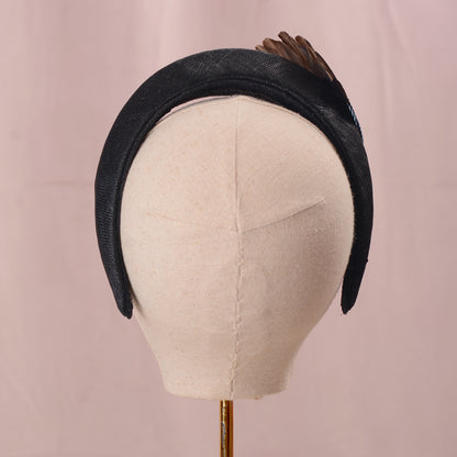 Black Headband with Feather Bird Wing Mount