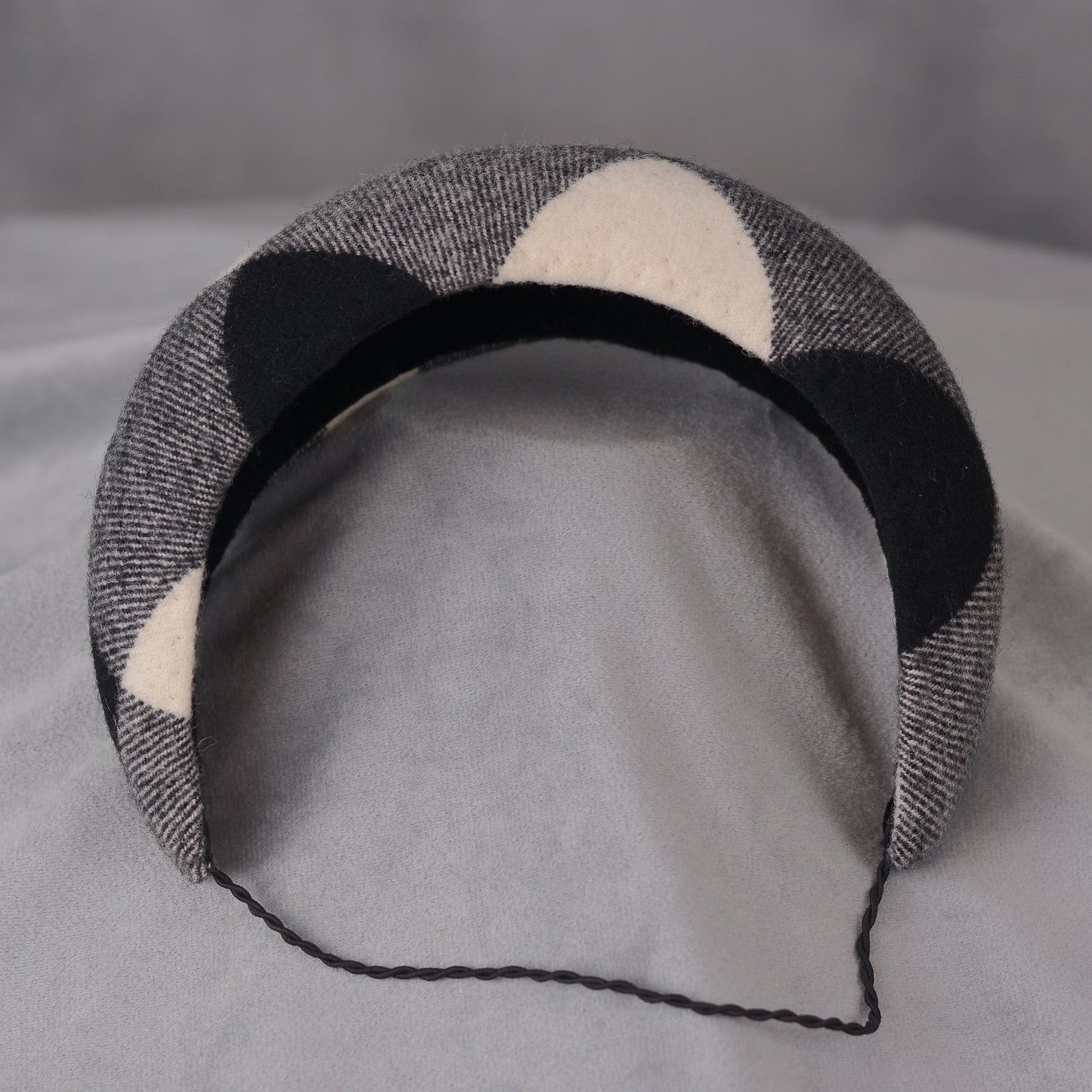 Black and White Check Wool Bandeau Headband Fascinator
