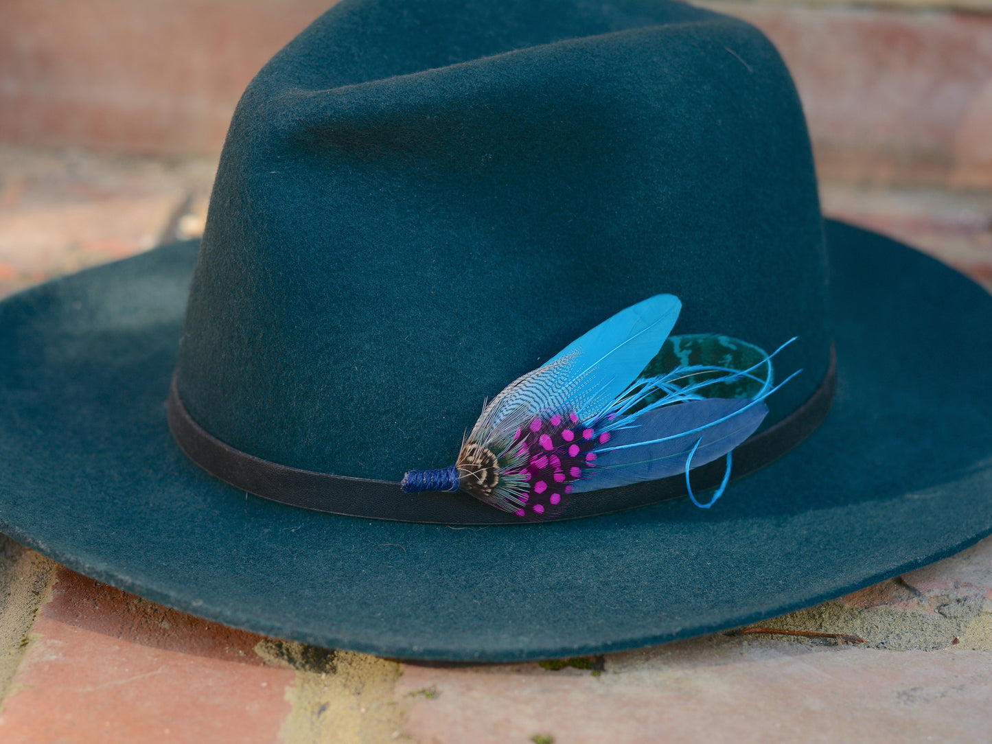 Turquoise Blue and Pink Feather Pin No.103