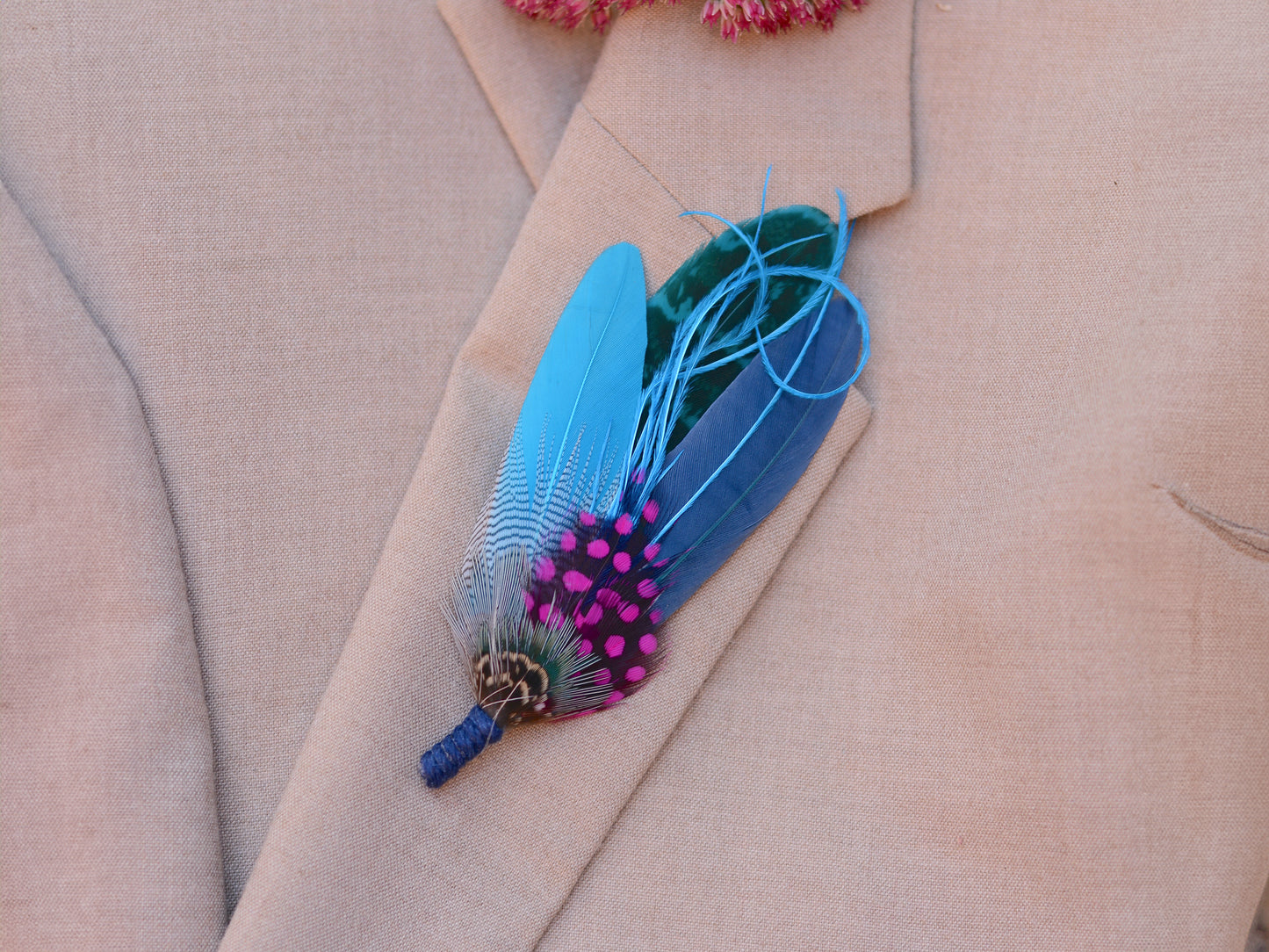 Turquoise Blue and Pink Feather Pin No.103