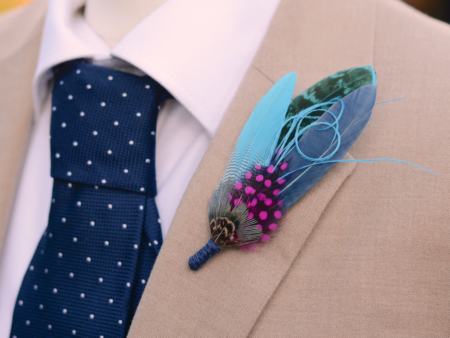 Turquoise Blue and Pink Feather Pin No.103