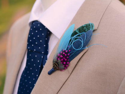 Turquoise Blue and Pink Feather Pin No.103