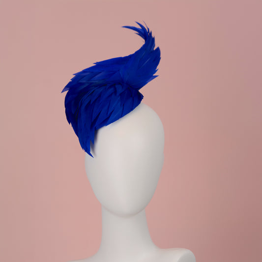 Cobalt Blue Feathered Twist Teardrop Fascinator