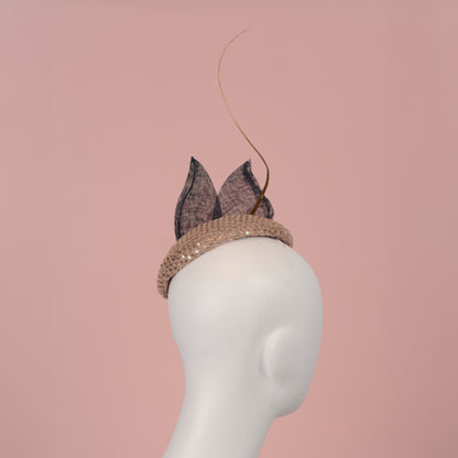 Blush Pink Sequin Button Fascinator with Navy Blue and Gold
