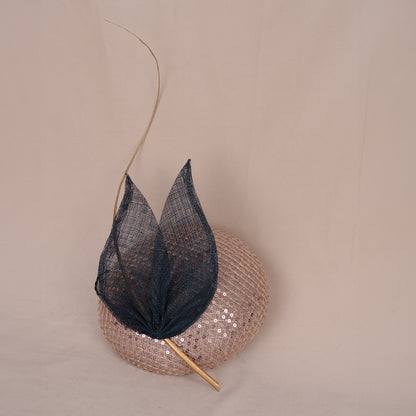Blush Pink Sequin Button Fascinator with Navy Blue and Gold