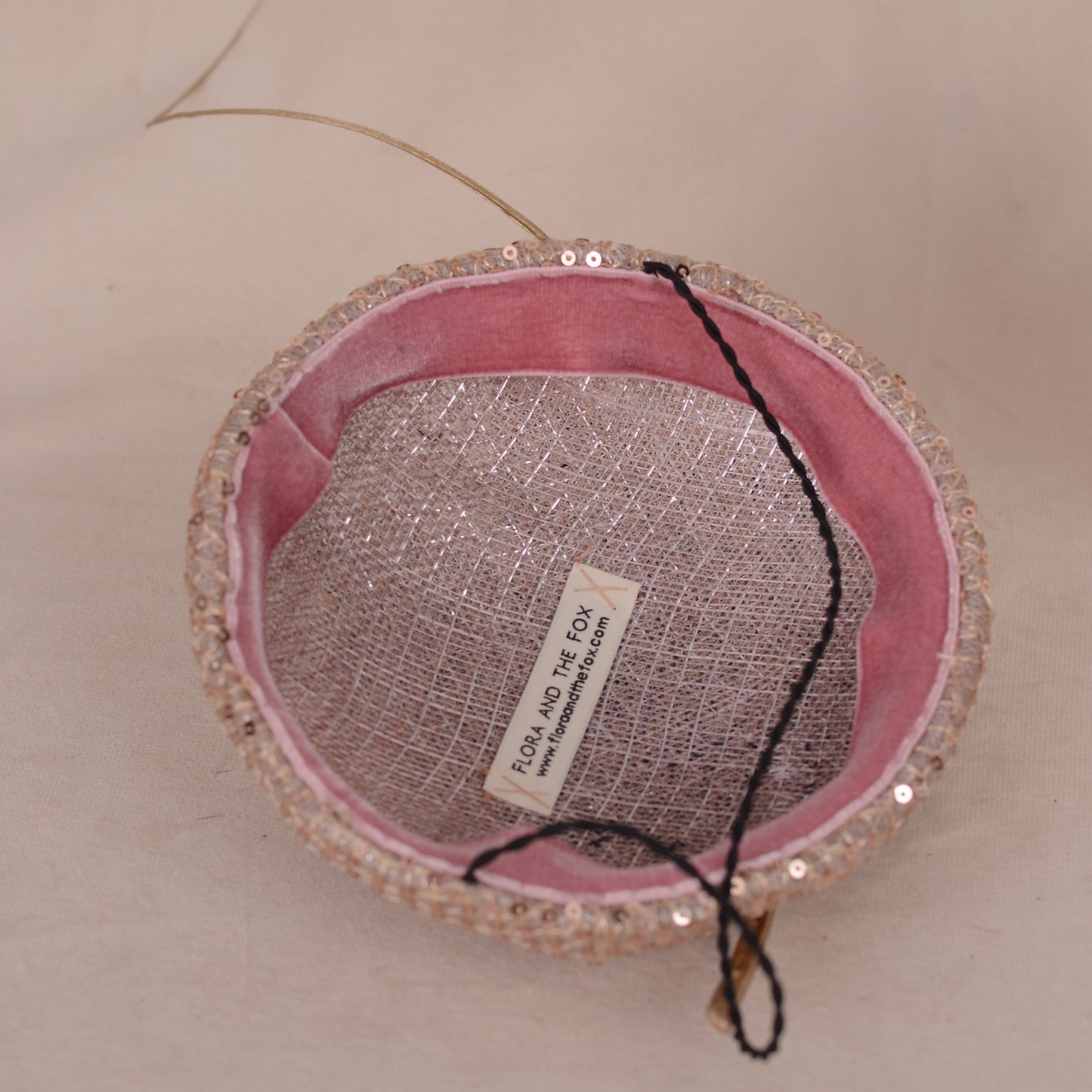 Blush Pink Sequin Button Fascinator with Navy Blue and Gold