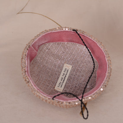 Blush Pink Sequin Button Fascinator with Navy Blue and Gold