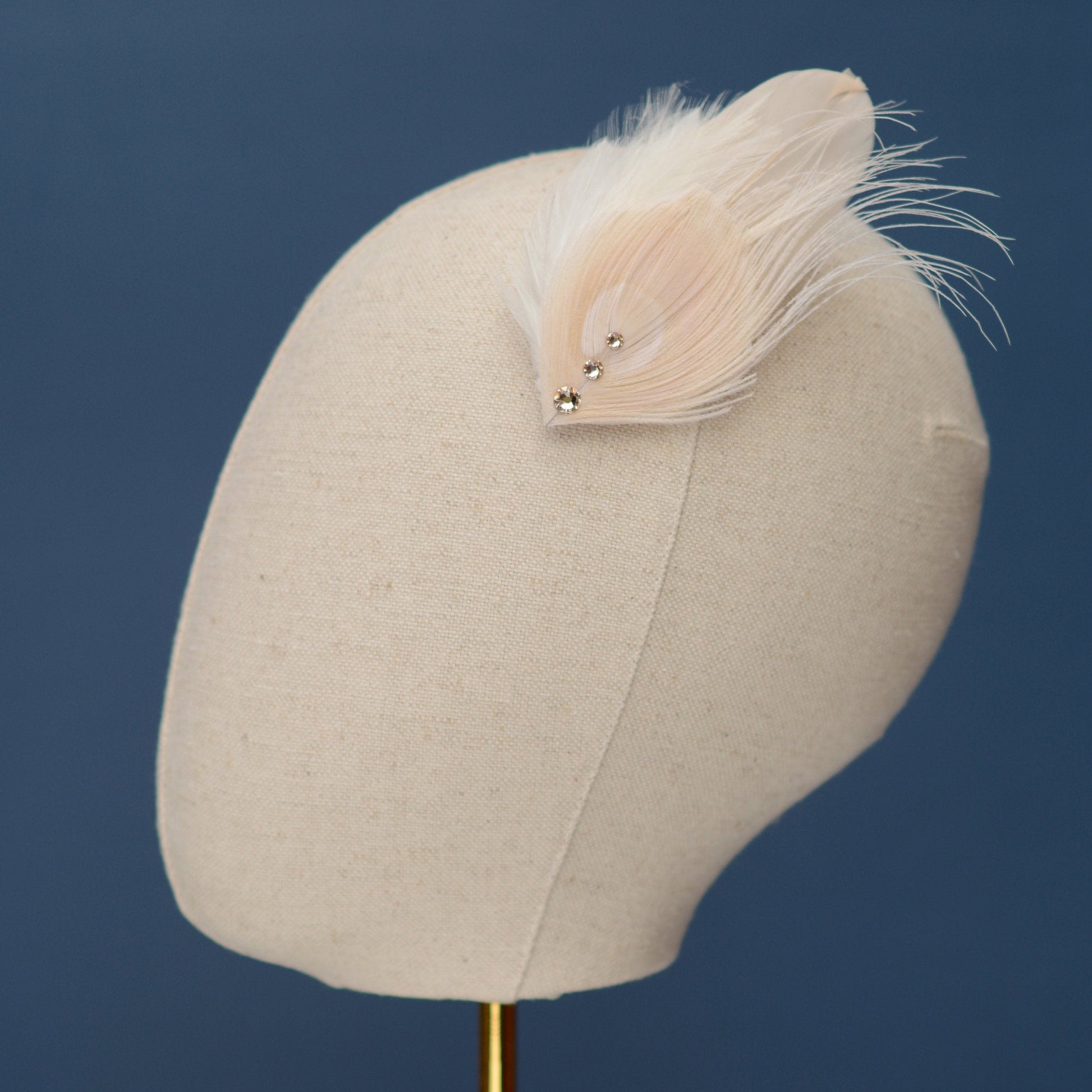 Feather Fascinator in Blush Pink and Ivory Peacock with Swarovski Crystal Detail | Bridal Feather Hair Clip | Blush Feather Hair Clip